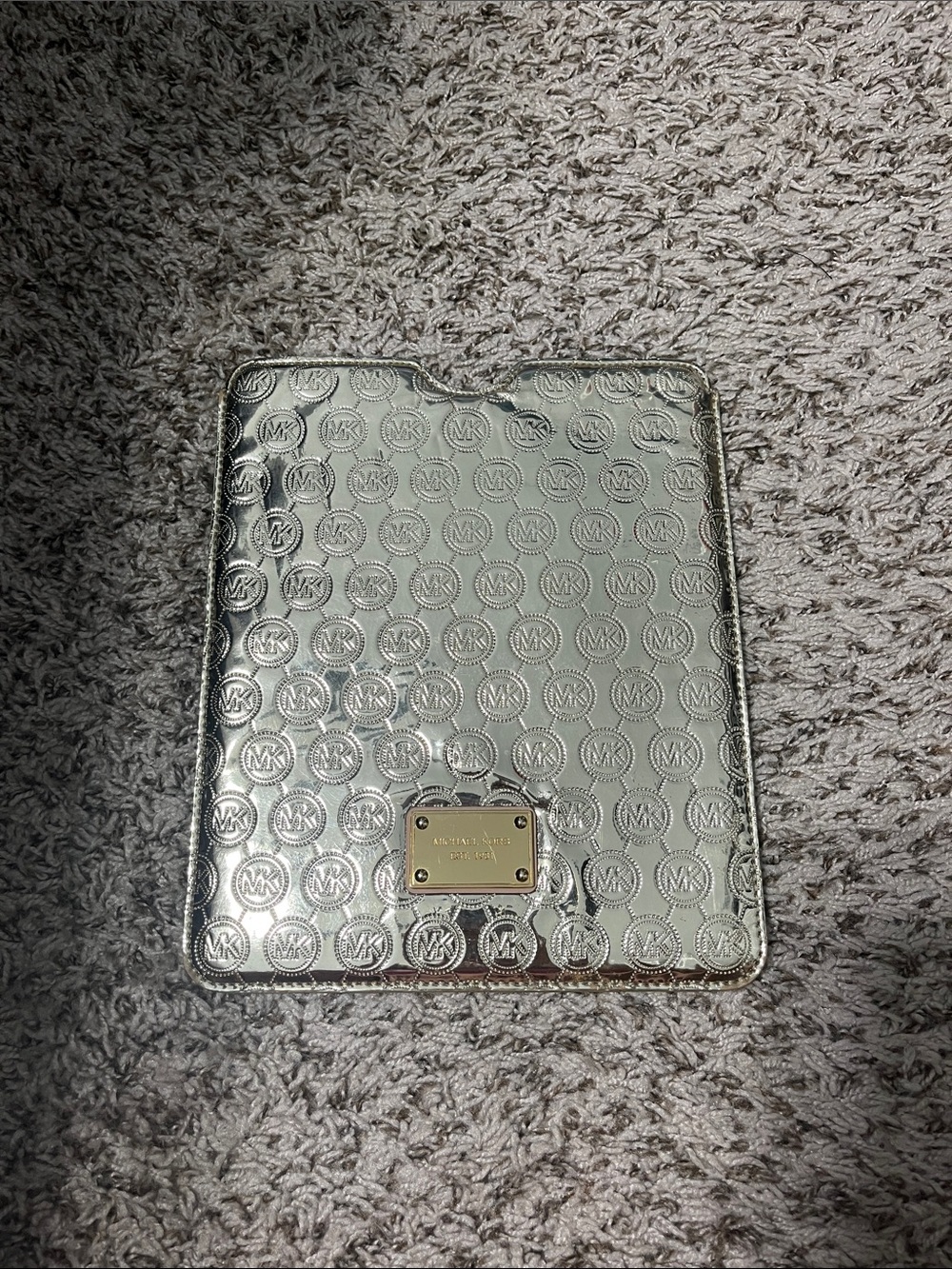 Michael Kors Silver Metallic Embossed MK Tablet Sleeve